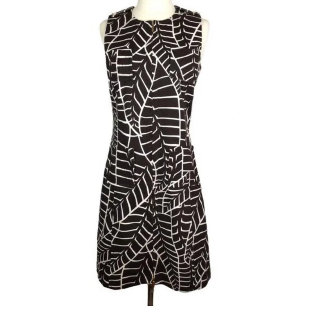 Tory Burch Brown Shift Dress White Leaf Print Sleeveless Corduroy Dress Size 6